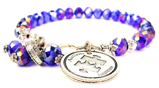 Autism Awareness With Puzzle Piece Lavender Crystal Bracelet